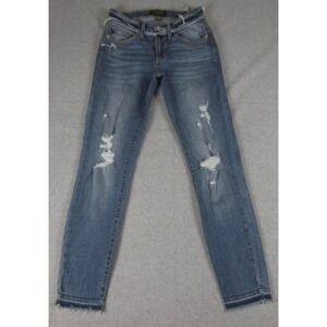 Judy Blue Jeans‎ Womens 1/25 Skinny Distressed Raw Hem Mid Rise Stretch Denim